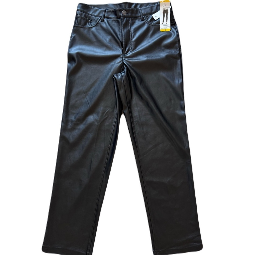 NWT Women's Joie Black Straight Trouser Pant Classic Style Vegan Leather Size 8